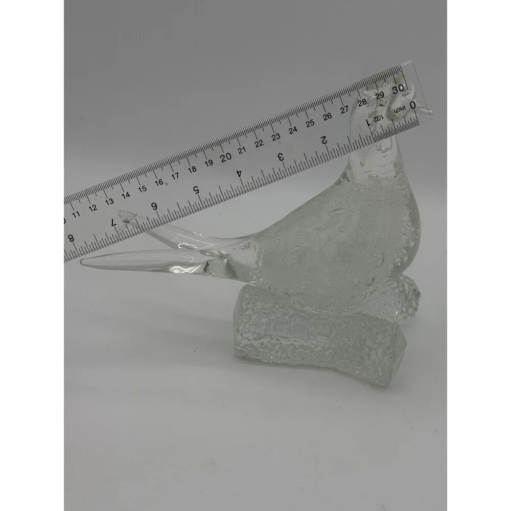 Murano Italy Art Glass Clear Bubble Seagull Bird On branch Figurine